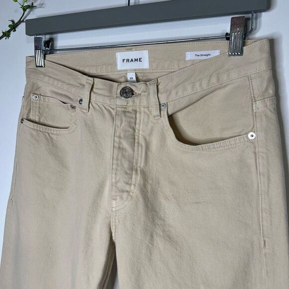 FRAME The Straight Jeans Cream Button Down Raw Hem - Picture 3 of 14